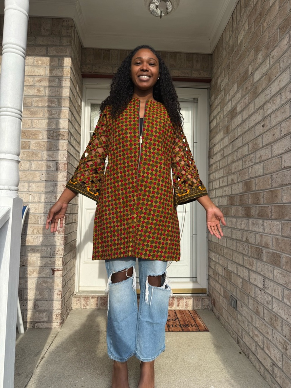 African Ankara Wax Print Women Zipper Jacket Tops/Blouse